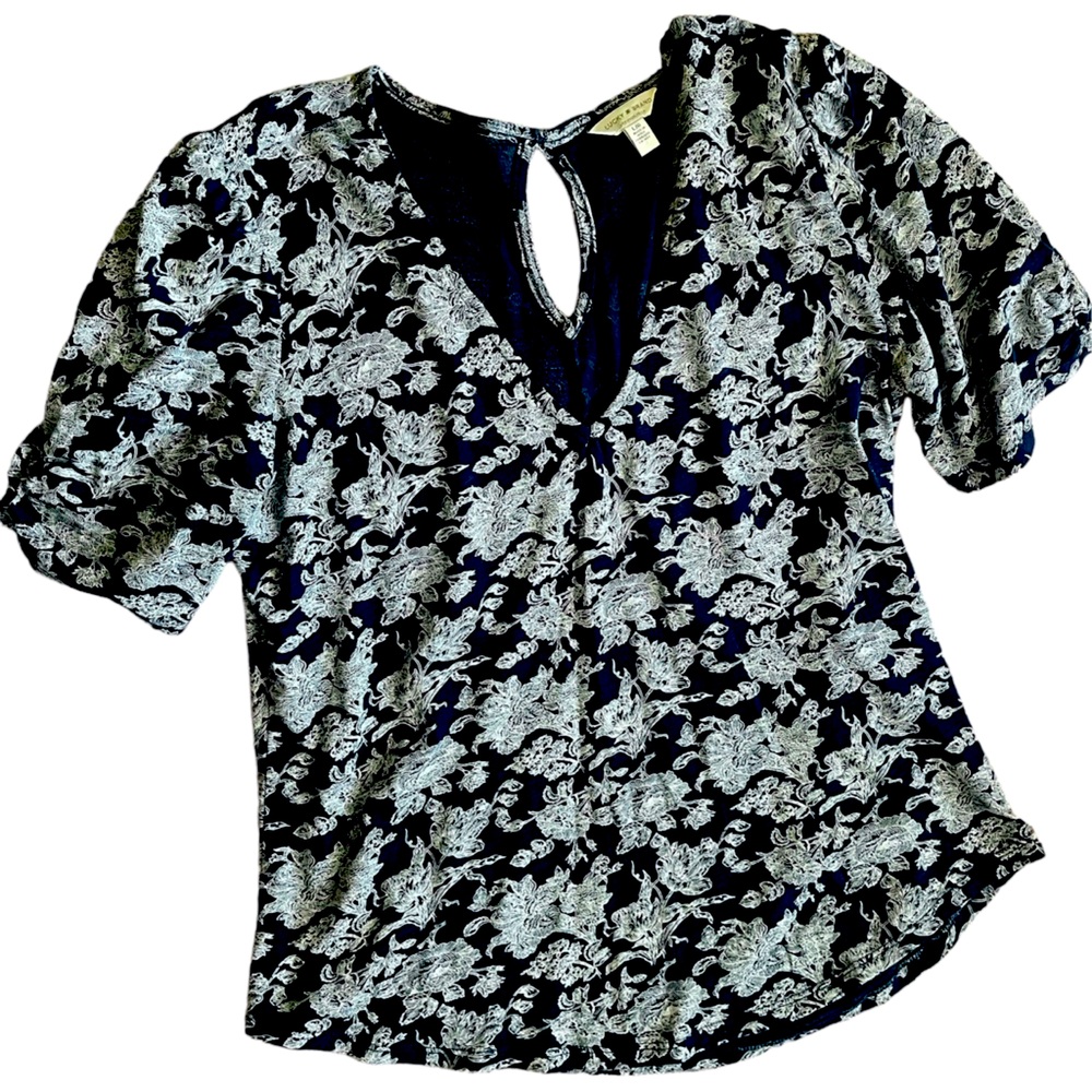 Lucky Brand Floral Print V Neck Short Sleeve Women’s To Sz L/G